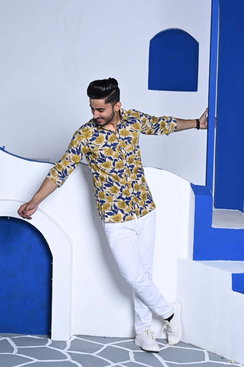 Hand Block Printed Pure Cotton Men'S Shirts (Full Sleeves) (Size 38-46)