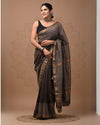 Maheshwari Silk Saree Brown Handblock Printed With running blouse (Silk by Silk)