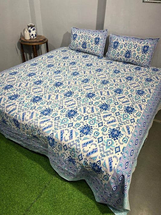Cotton King Size Double Bedsheet (Size: 90" x 108") - IndieHaat Light Cream Color with 2 Pillow Cover (Size: 18" x 27") - IndieHaat