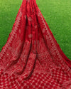 Kota Doria Saree Red Color Chikankari work without blouse - IndieHaat