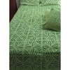 Handcrafted Green Aplique Work King Size Double Bed Cover (7.5 Ft X 9 Ft)With 2 Pllow Covers And 2 Cushion Covers-Indiehaat