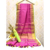 Handwoven Pure Linen Pink Saree with Blouse-Indiehaat