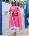 Kota Doria Cotton Suit (Top+Bottom+Dupatta) Pink Color Stitch Embroidery work - IndieHaat