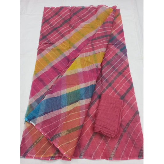 Cotton Kota Doria Multicolor Saree with blouse Handcrafted-Indiehaat