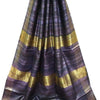 Silkmark Certified Tussar Silk Handloom Hand Dyed Ink Blue Saree with Pallu Colour Blouse-Indiehaat