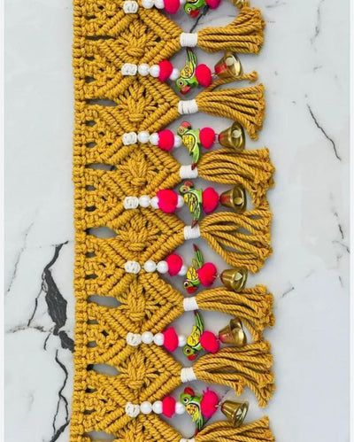 Macrame Handmade Toran with Parrot/Bell Decoration Brown Color-Indiehaat