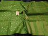 Silkmark Certified Eri Silk Embroidered Green Saree with Blouse-Indiehaat