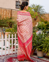 Banarasi Silk Saree Pink & Gold Color with contrast pallu and blouse - IndieHaat