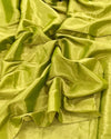 Maheshwari Tissue Silk Saree Lime Green Color with running blouse - IndieHaat
