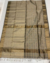 Maheshwari Handloom Pure Tissue Silk Saree Brownish Gray Color with running blouse - IndieHaat
