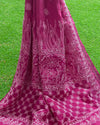 Kota Doria Saree Burgundy Color Chikankari work without blouse - IndieHaat