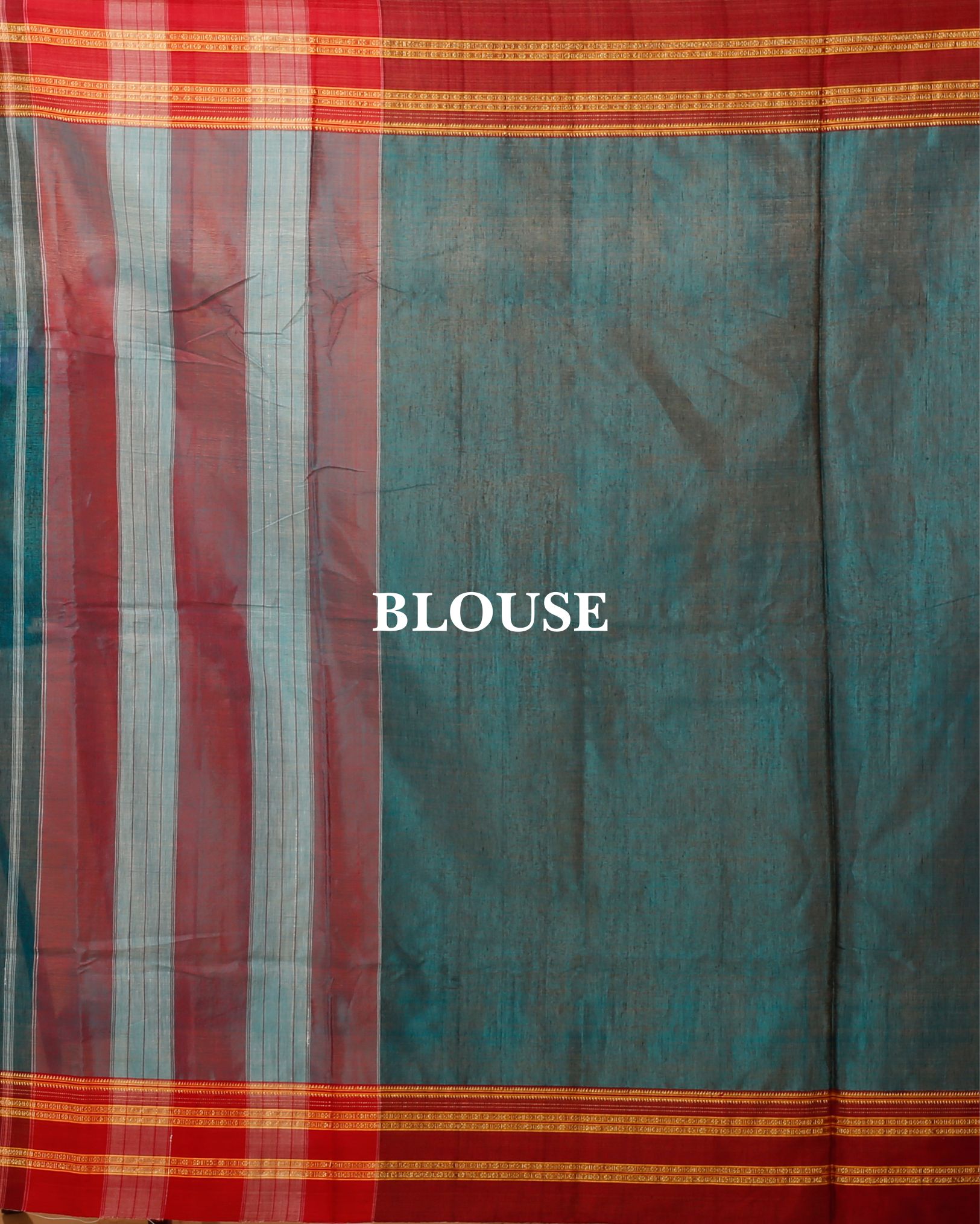 ILKAL Handloom Cotton Silk Saree Dark Turquoise Color with running blouse - IndieHaat