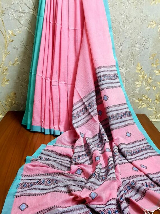 Cotton Saree Handloom Pink 14% Off - IndieHaat