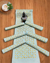 Cotton Table Runner and Mat Set (6+1) Applique work Blue Color - IndieHaat