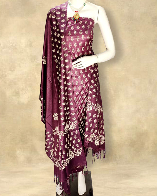 Katan Silk Suits Magenta Color Handblock Printed - IndieHaat 