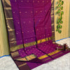 Maheshwari Cotton Silk Saree Butta Body Violet Color and contrast blouse with butta design - IndieHaat