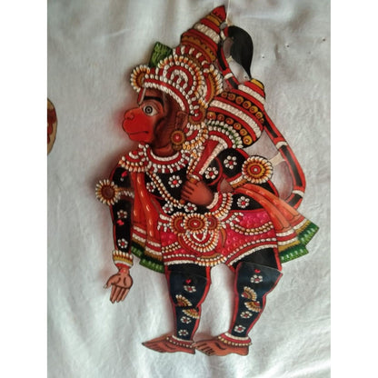 Multicolor Handcrafted Leather Hanuman Painting
 Artist: State Awardee Raghavendra