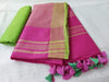 Slub Linen Hand Dyed Medium Red Violet Saree with Contrast Blouse-Indiehaat