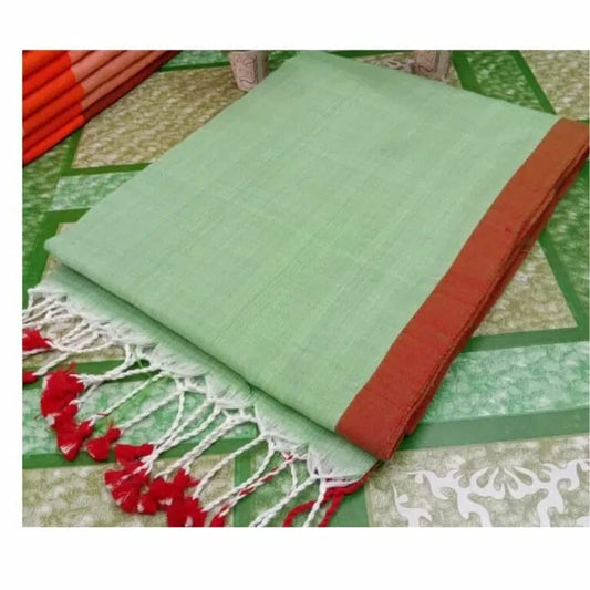 Save Big on Pure Handloom Mul Cotton Green Saree 120 Count (Without Blouse)-Indiehaat