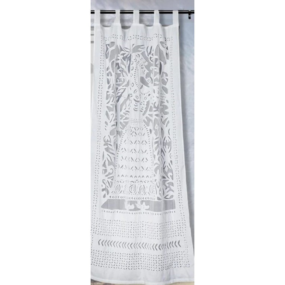 Applique Work Wall Hanging White Curtain
Size - 44"X84" (3.5 X 7 Ft)-Indiehaat