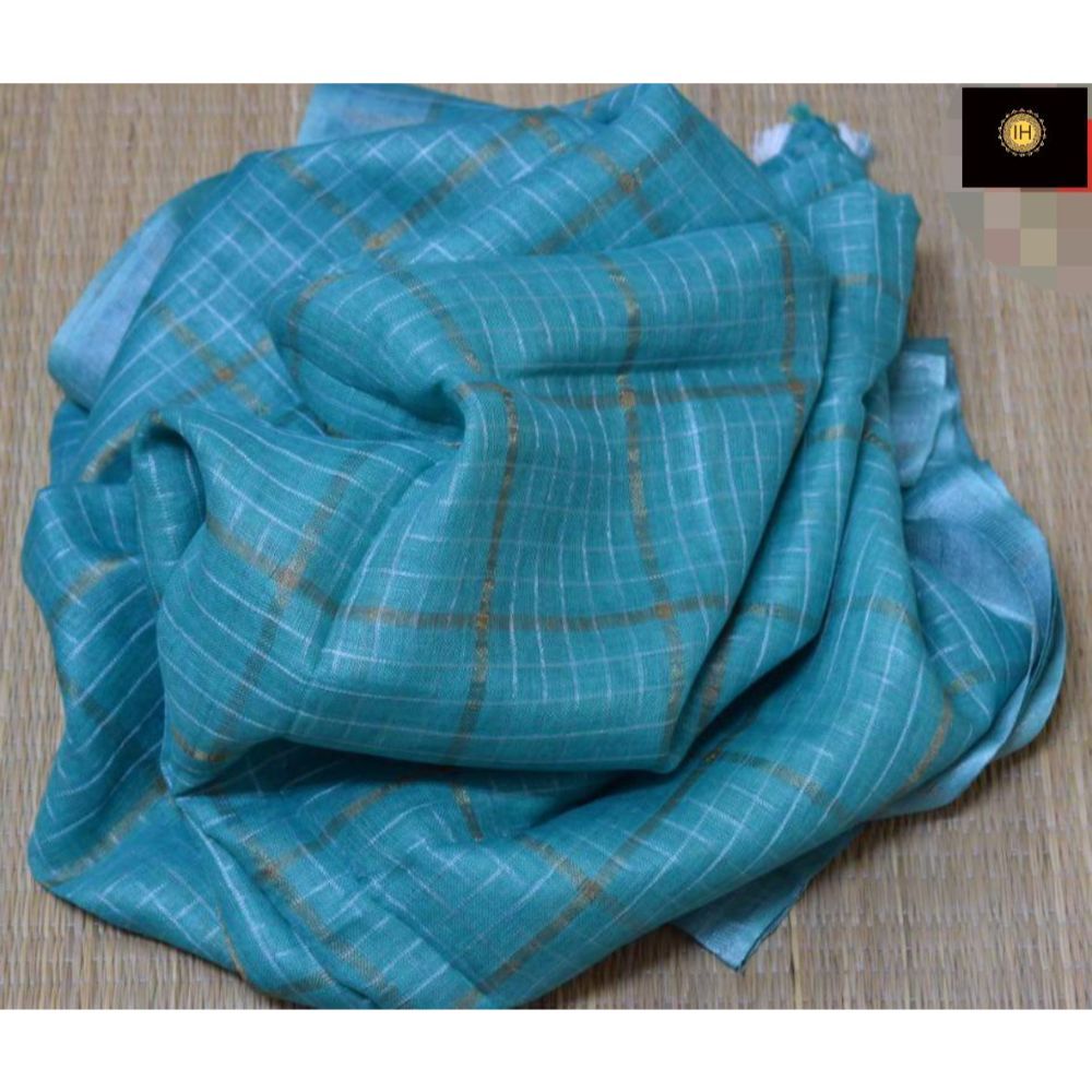 Pure Linen Check Design Handloom Saree with Running Blouse