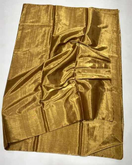 Maheshwari Tissue Silk Saree Golden Brown Color with running blouse - IndieHaat