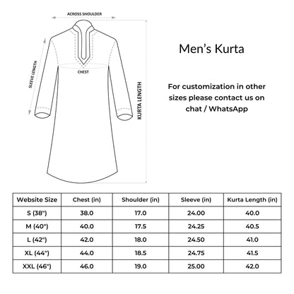 Size chart for IndieHaat products - Men's Kurta