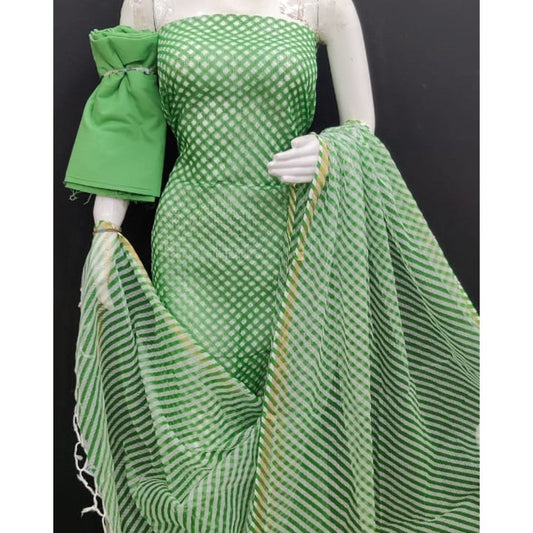 Kota Doria Green Suit Material 2 Piece Lehariya Tie And Dye (Only Top And Dupatta)-Indiehaat