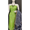 Kota Doria Green Suit Material Hand Dyed with Zari Border Blue Dupatta-Indiehaat