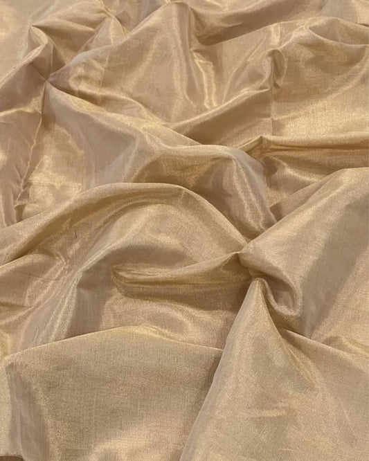 Maheshwari Tissue Silk Saree Caramel Beige Color with running blouse - IndieHaat