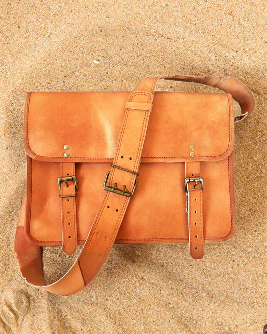 Indiehaat | Pure Camel Leather Laptop Bag Brown Color