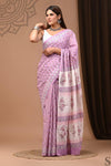 Mulmul Cotton Blockprinted Fanciful Pink Saree