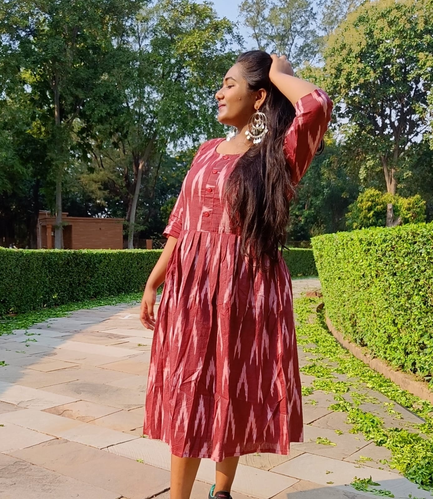 ikkat cotton dress Indiehaat | Cool Gray Ikkat Cotton Dress | Hand Dyed Resist Art