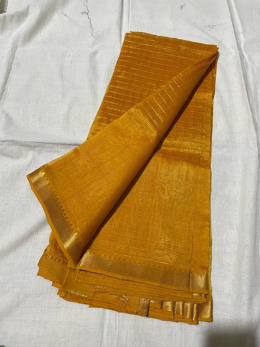 Mangalagiri Silk Saree 50/50Border Yellow 15% Off - IndieHaat