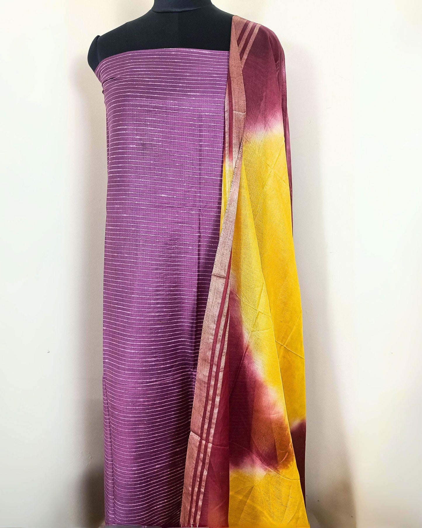 Katan Silk Suit Purple (Top+Bottom) with Shibori Dyed Dupatta
