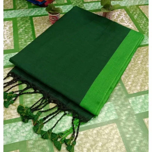 Save Big on Pure Handloom Mul Cotton Green Saree 120 Count (Without Blouse)-Indiehaat