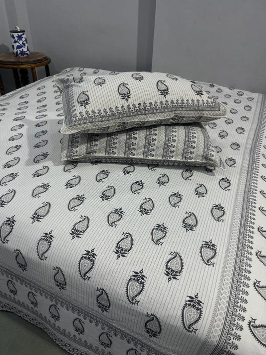 Cotton King Size Double Bedsheet (Size: 90" x 108") - IndieHaat Silver Grey Color with 2 Pillow Cover (Size: 18" x 27") - IndieHaat