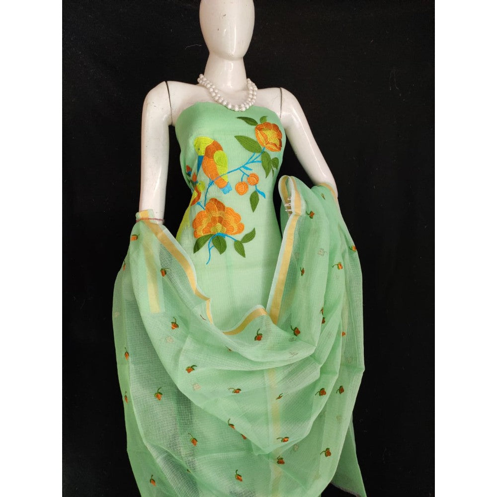 Kota Doria Suits Embroidered and Hand Dyed with Zari Border Dupatta