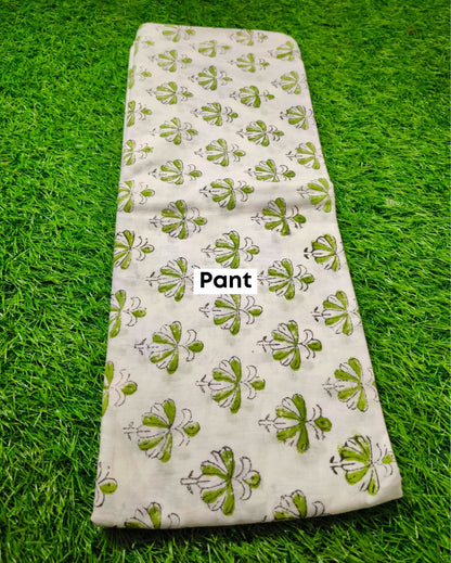 Linen Suit Set White Color with Cotton Bottom, Linen Top and Dupatta Handblock Printed - IndieHaat