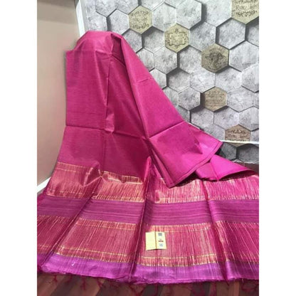 Silkmark Certified Pure Eri Silk Pink Saree with Running Blouse-Indiehaat