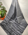 Bansbara Silk Saree Gray Color Striped Design with Tassel and running blouse - IndieHaat