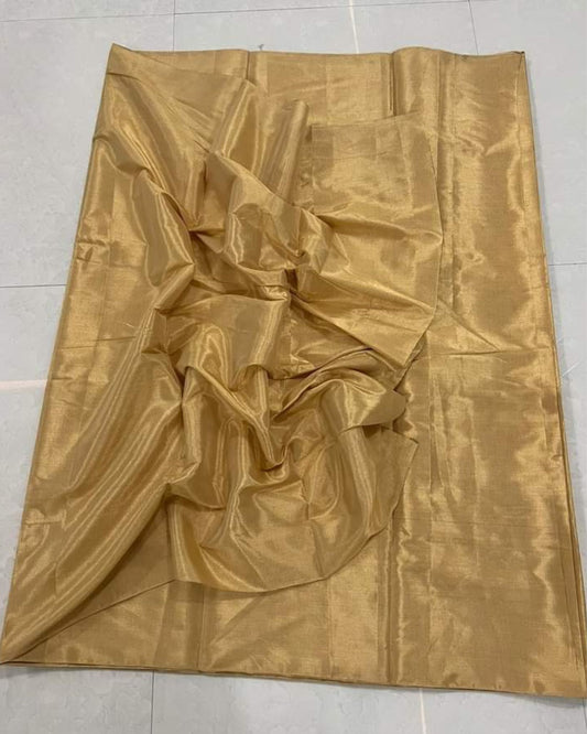 Maheshwari Tissue Silk Saree Bronze Color with running blouse - IndieHaat