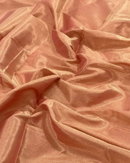 Maheshwari Tissue Silk Saree Peach Color with running blouse - IndieHaat