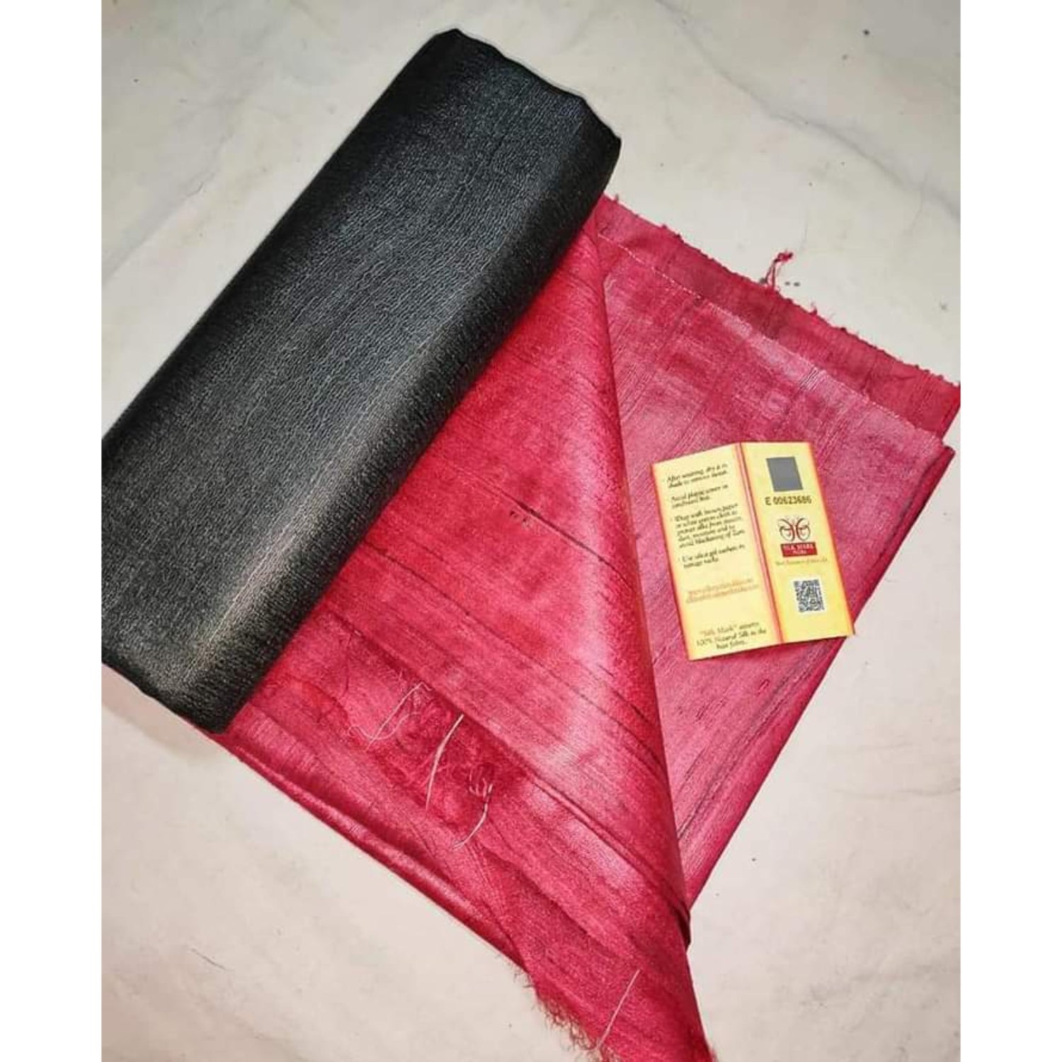 Silkmark Certified Gichcha Tussar Handloom Hand Dyed Red Saree with Contrast Blouse-Indiehaat