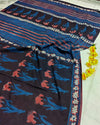 Pure Mulmul Cotton Saree Black Color Jahota Block Print with running blouse - IndieHaat
