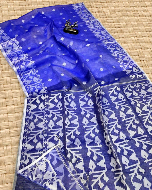 Muslin Silk Saree Printed Blue Color with running blouse - IndieHaat