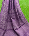 Kota Doria Saree Pastel Lavendar Color Chikankari work without blouse - IndieHaat