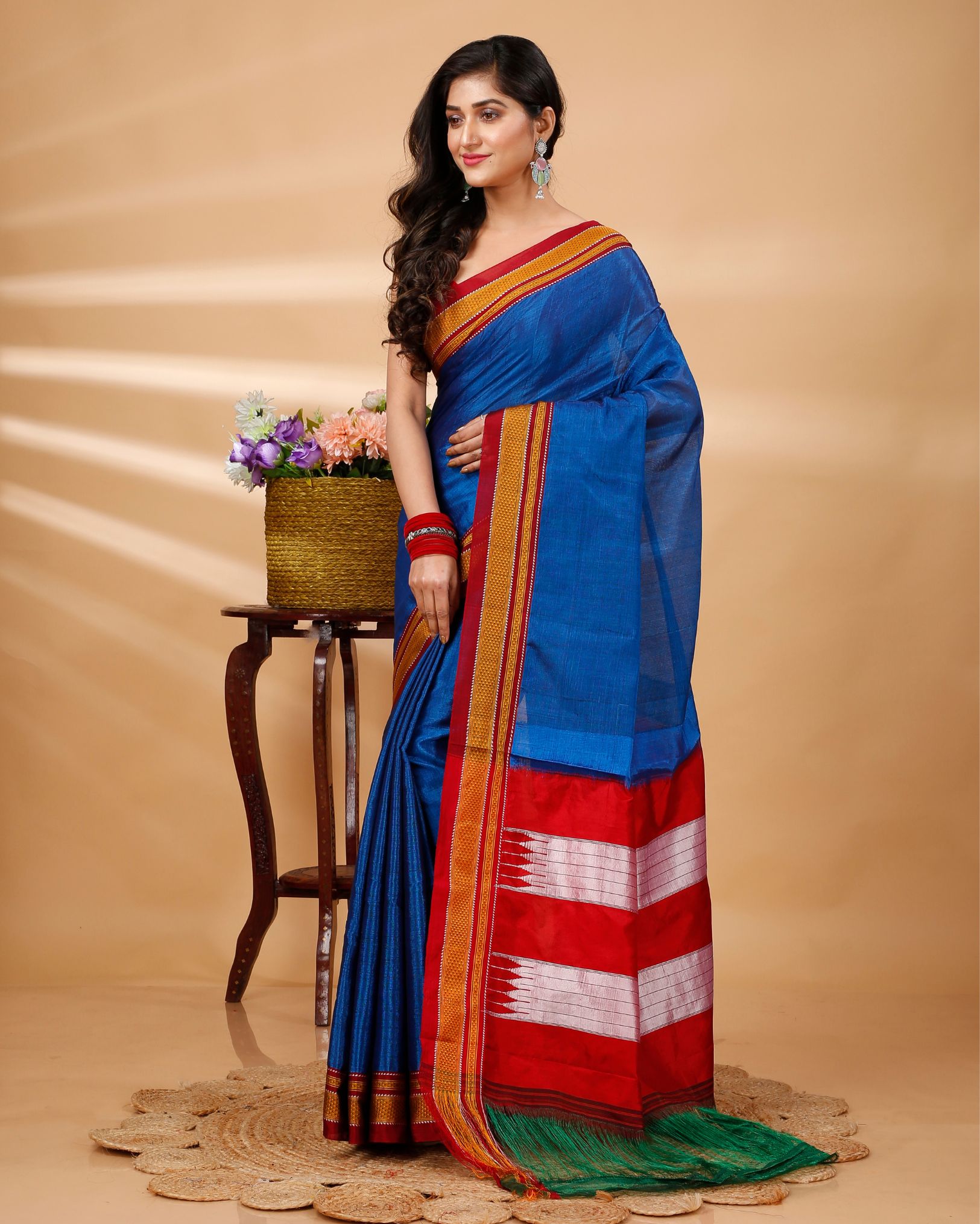 ILKAL Handloom Cotton Silk Saree Royal Blue Color with running blouse - IndieHaat
