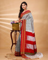 ILKAL Handloom Cotton Silk Saree Silver Gray Color with running blouse - IndieHaat