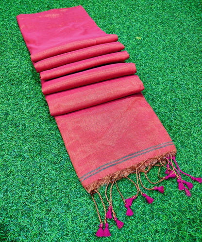Tissue Cotton Saree Tassel Pink 18% Off IndieHaat